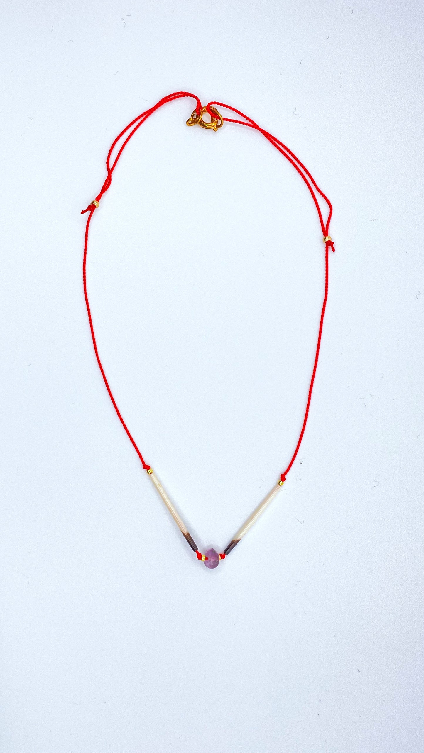Amethyst quill necklace on red cord