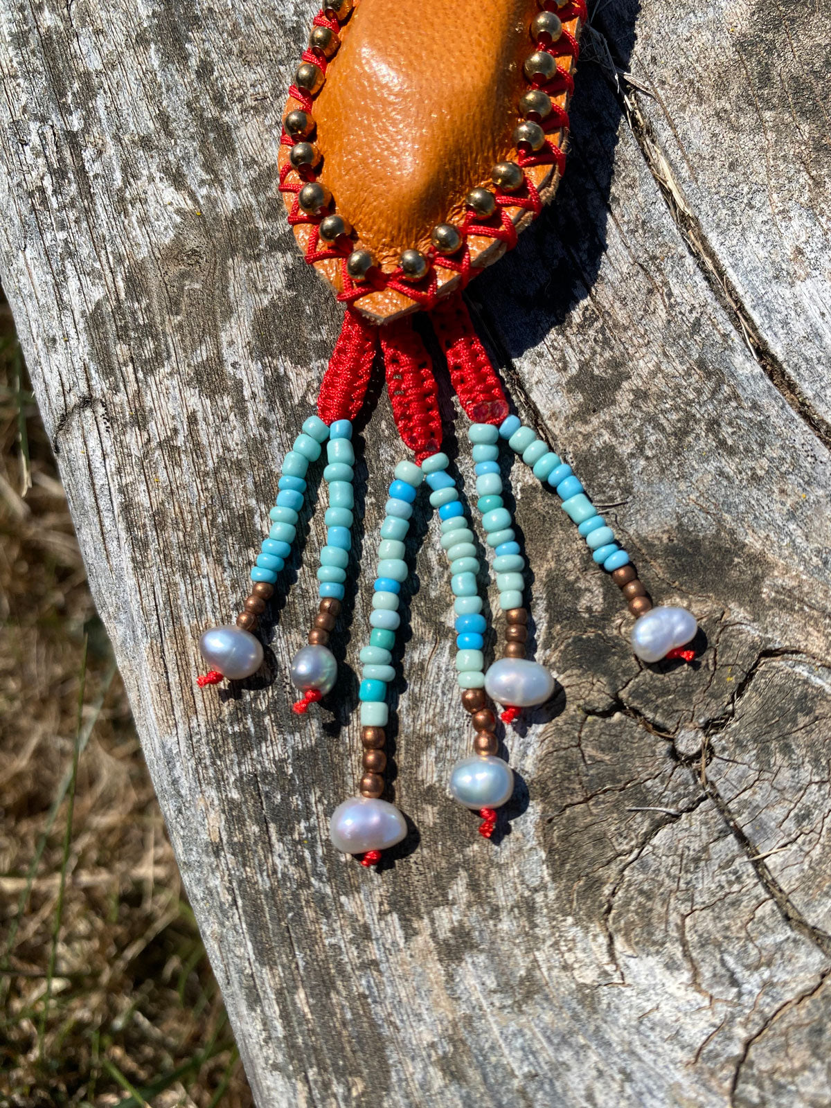 Crystal pouch with beaded fringe & pearls