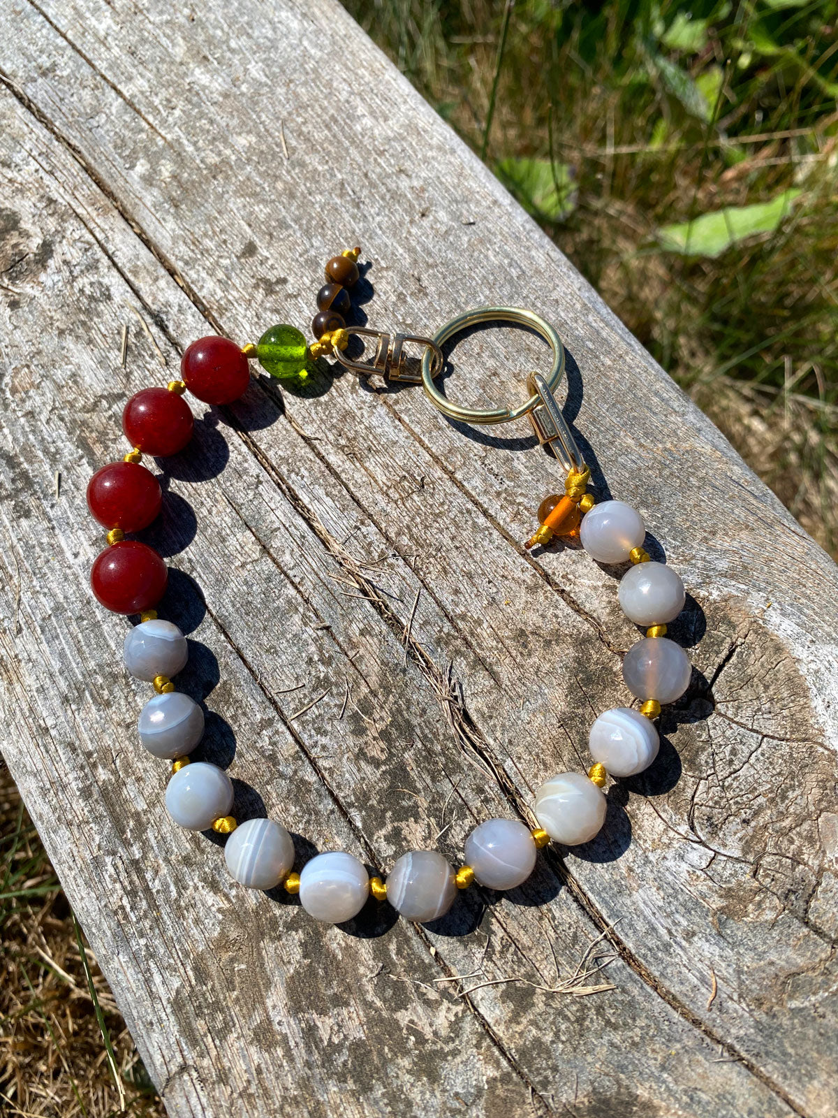 White agate and carnelian keychain