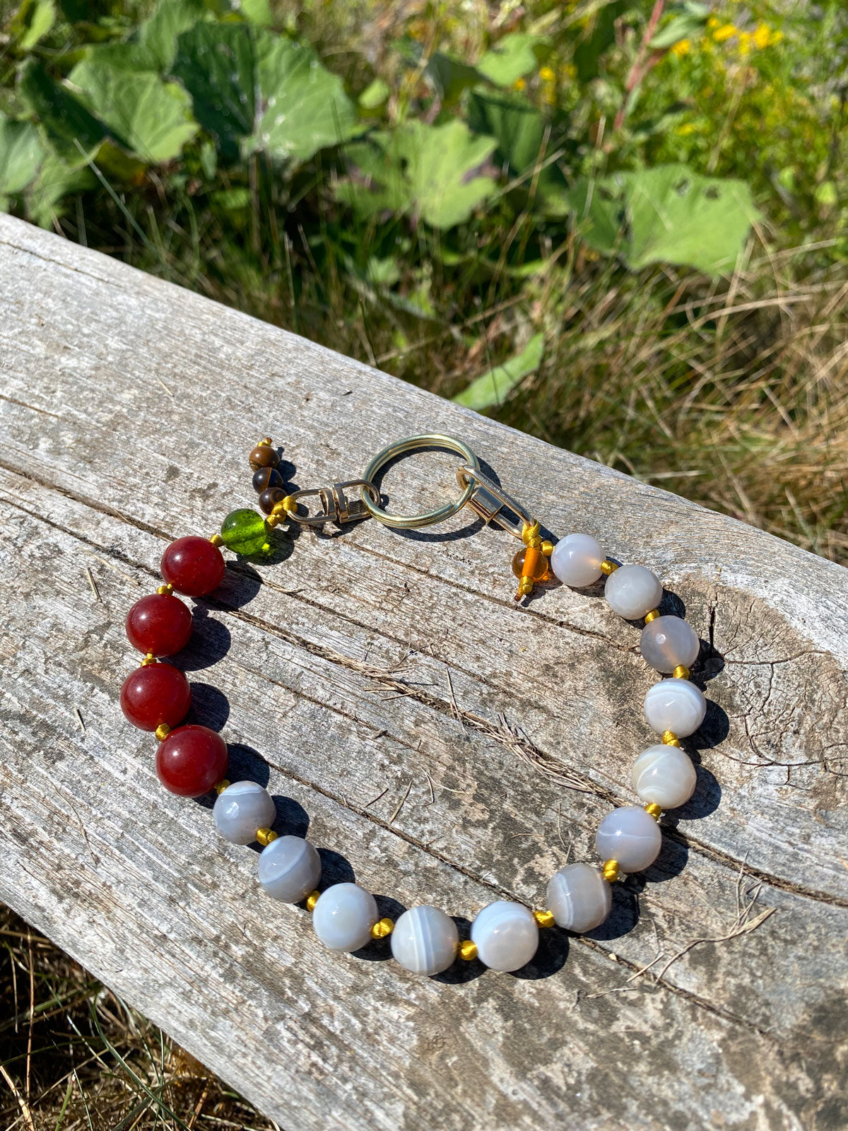 White agate and carnelian keychain
