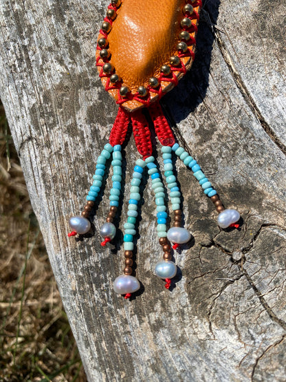 Crystal pouch with beaded fringe & pearls