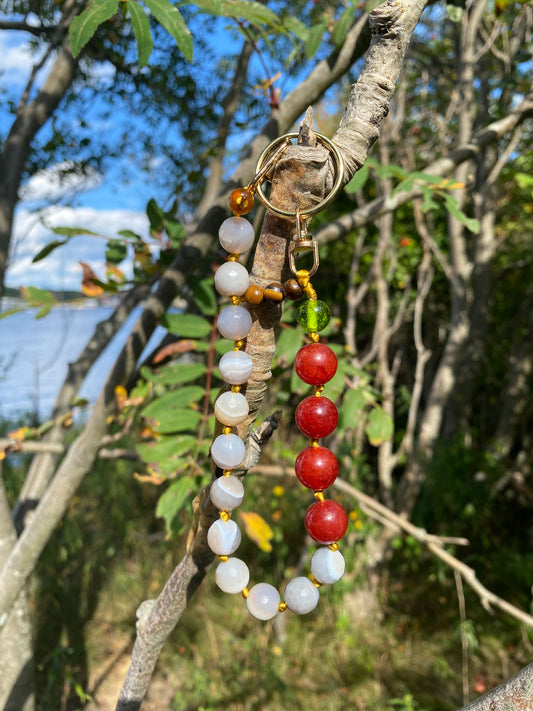 White agate and carnelian keychain