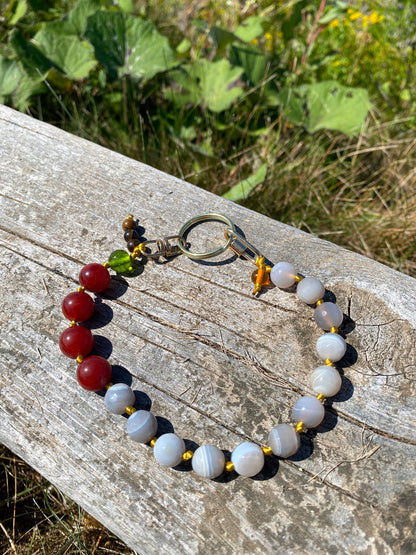 White agate and carnelian keychain