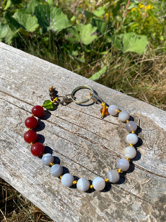 White agate and carnelian keychain