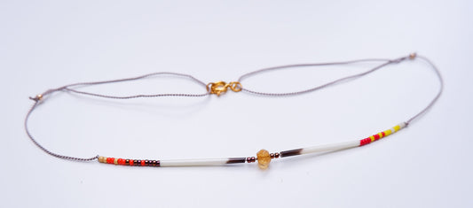 Tourmaline quill necklace on grey cord