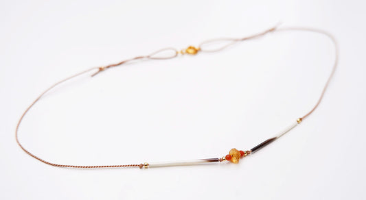 Tourmaline quill necklace on taupe cord
