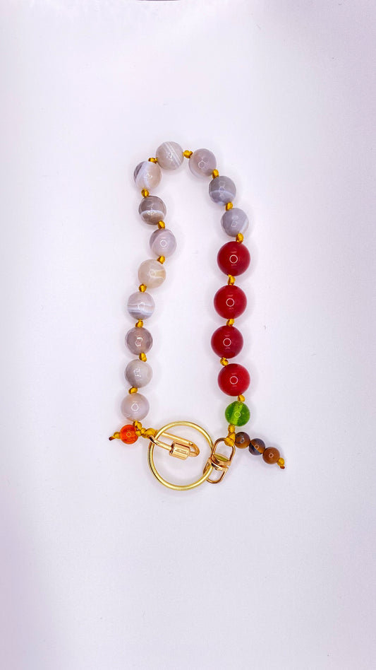 White agate and carnelian keychain